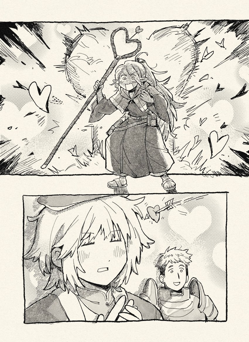 marcille donato, falin touden, and laios touden (dungeon meshi) drawn by 79x_(ox79xo)
