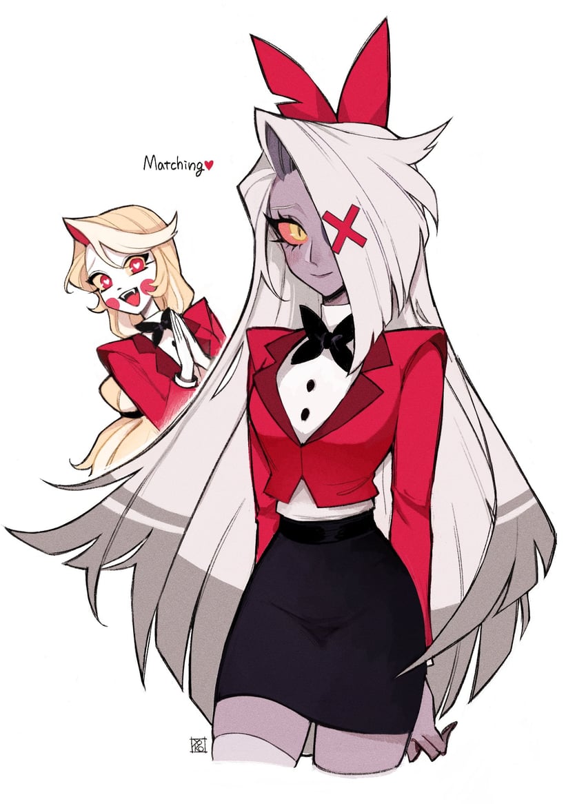 charlie morningstar and vaggie (hazbin hotel) drawn by yokotn
