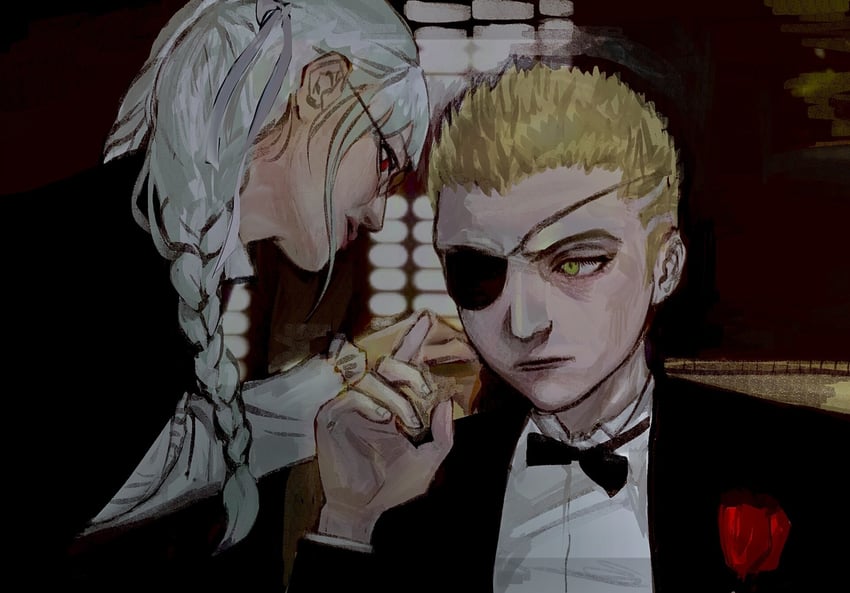 pekoyama peko, kuzuryu fuyuhiko, and vito corleone (danganronpa and 2 more) drawn by atergraham