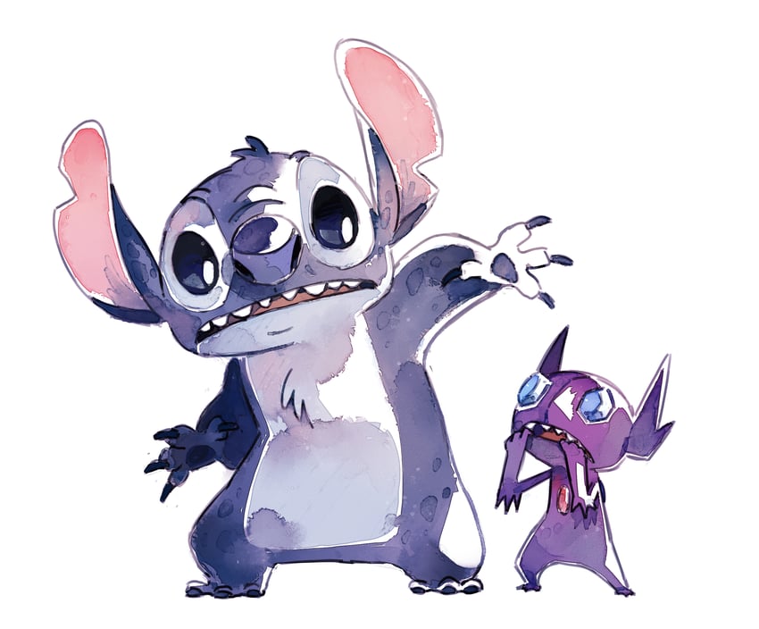 sableye and stitch (pokemon and 1 more) drawn by bluekomadori