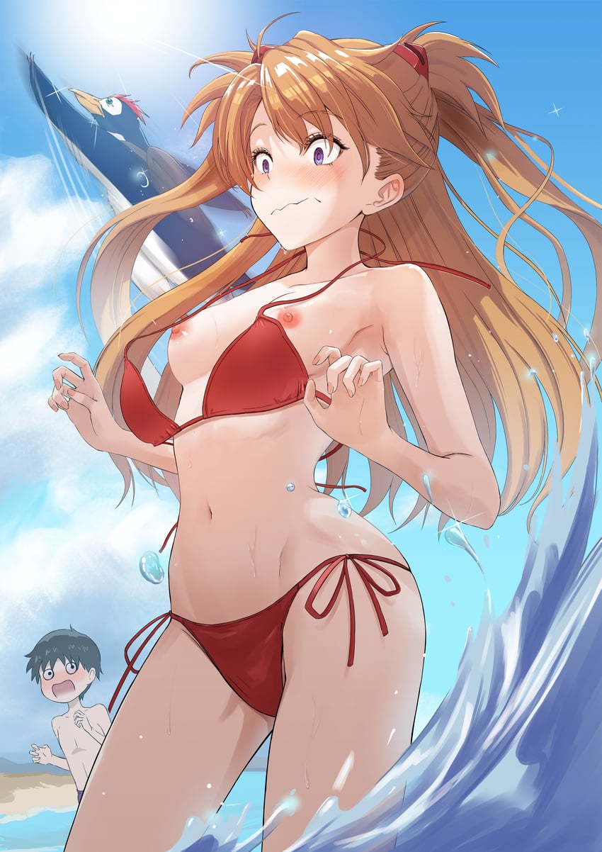 souryuu asuka langley, ikari shinji, and penpen (neon genesis evangelion) drawn by sasasa_r_23