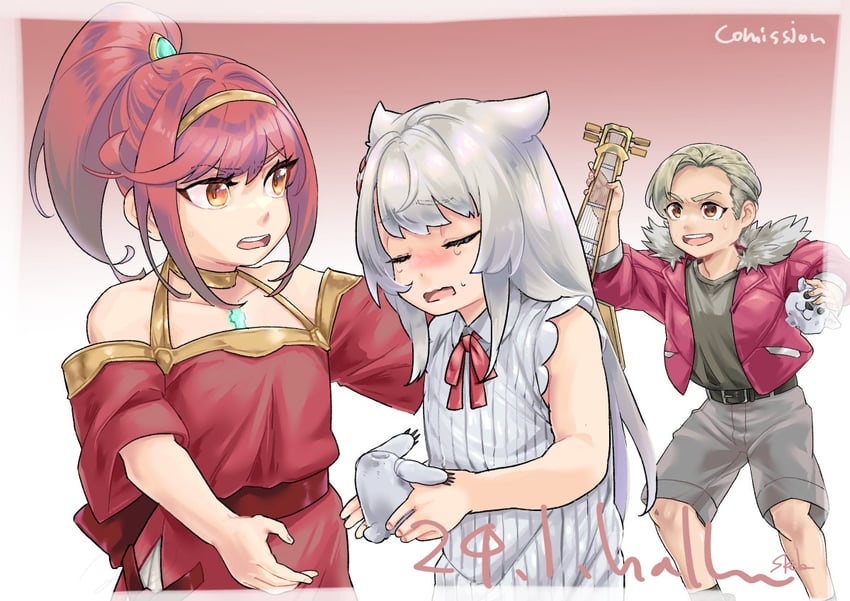 mio, glimmer, and consul (xenoblade chronicles and 2 more) drawn by hallupuna