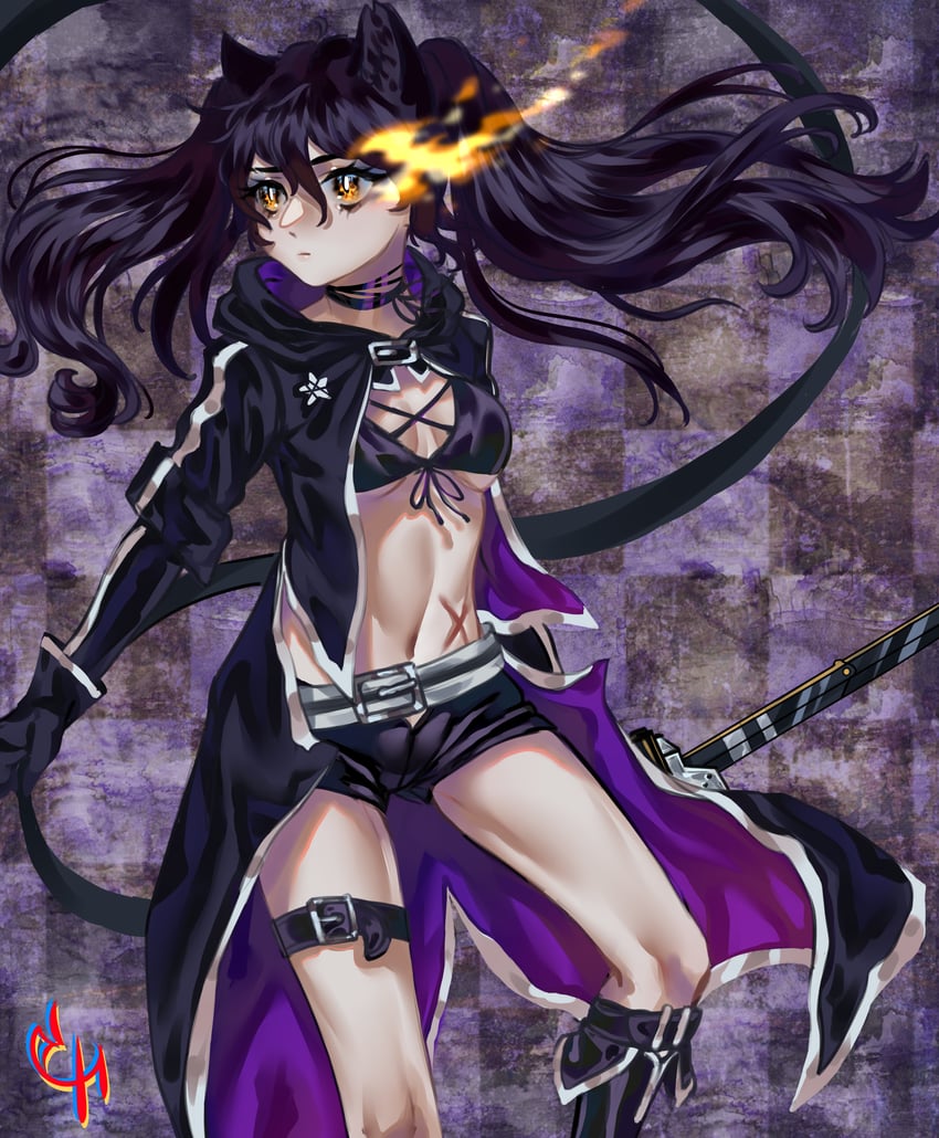 black rock shooter and blake belladonna (rwby and 1 more) drawn by coconuthound