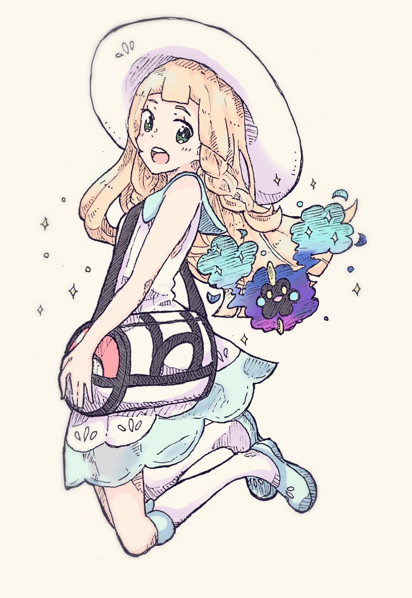 lillie and cosmog (pokemon and 1 more) drawn by yukky01p
