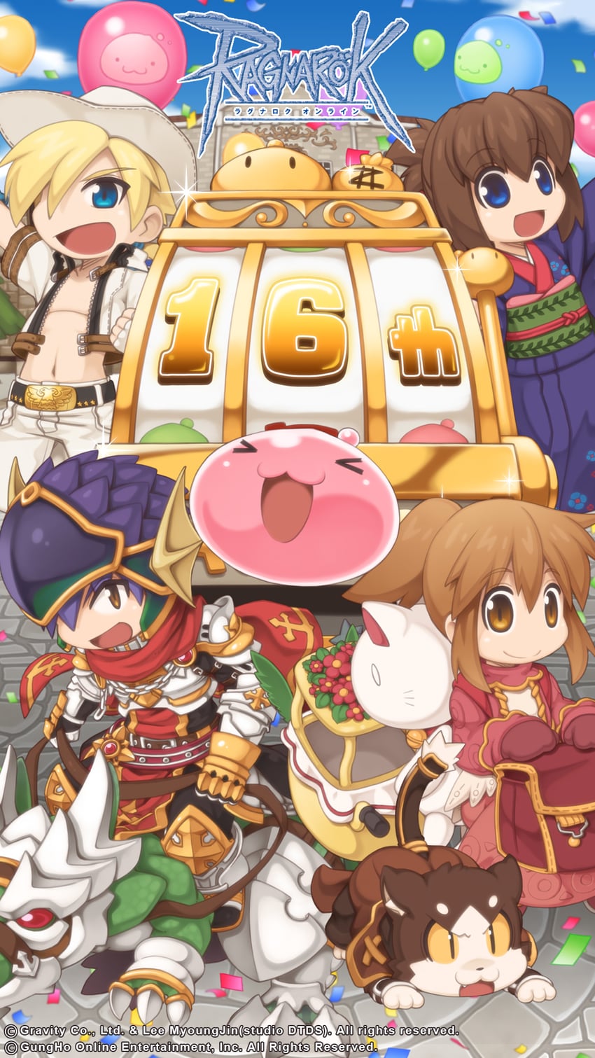 poring, rune knight, merchant, summoner, poporing, and 3 more (ragnarok online) drawn by yuichirou
