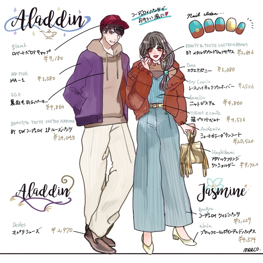 jasmine and aladdin (aladdin) drawn by meecosme