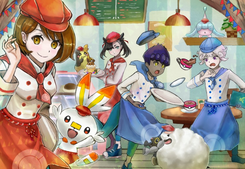 marnie, gloria, morpeko, scorbunny, hop, and 4 more (pokemon and 2 more) drawn by setta_shu