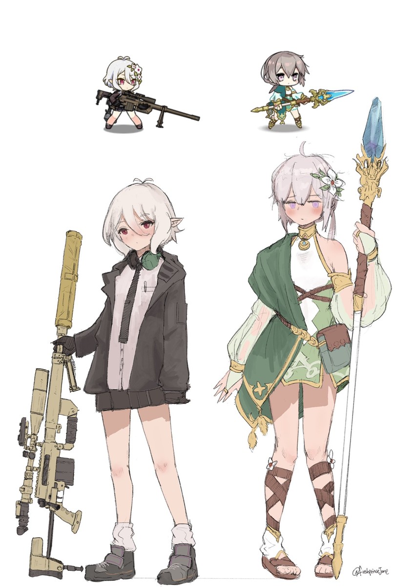 kokkoro and m200 (girls' frontline and 1 more) drawn by freshprincejune