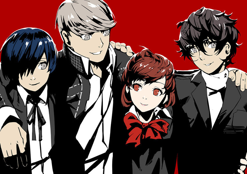 narukami yu, yuuki makoto, amamiya ren, and shiomi kotone (persona and 4 more) drawn by club3