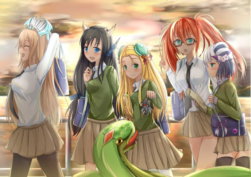 haku, karin, sakuya, meimei, and leilan (puzzle & dragons) drawn by konka