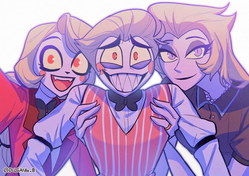 lucifer morningstar, charlie morningstar, and lilith (hazbin hotel) drawn by dolgang_e