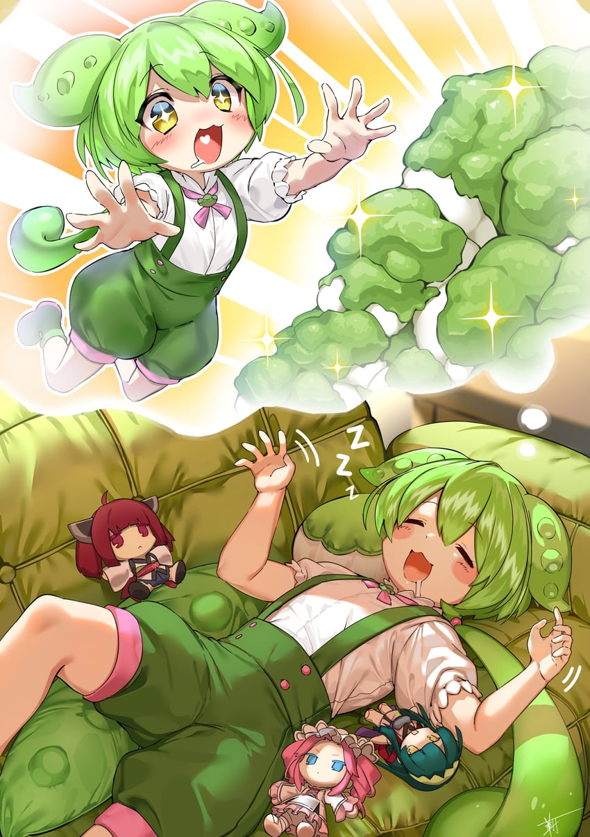 touhoku kiritan, zundamon, touhoku zunko, and shikoku metan (voiceroid and 1 more) drawn by tomitacchi