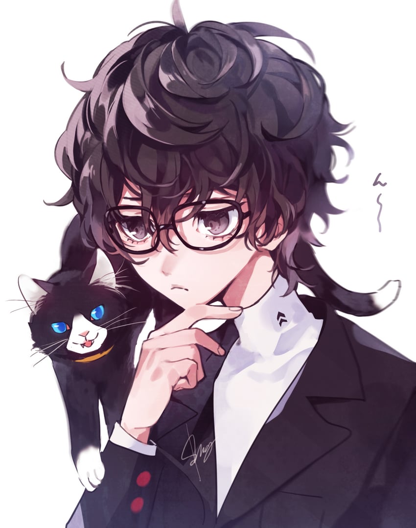 amamiya ren and morgana (persona and 1 more) drawn by shimogu