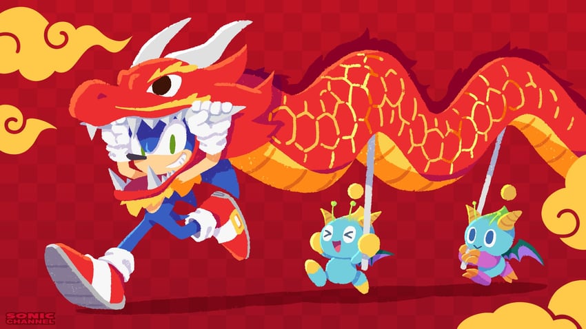 sonic the hedgehog and neutral chao (sonic) drawn by karasuno_yui