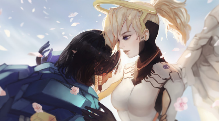 mercy and pharah (overwatch and 1 more) drawn by yueko_(jiayue_wu)