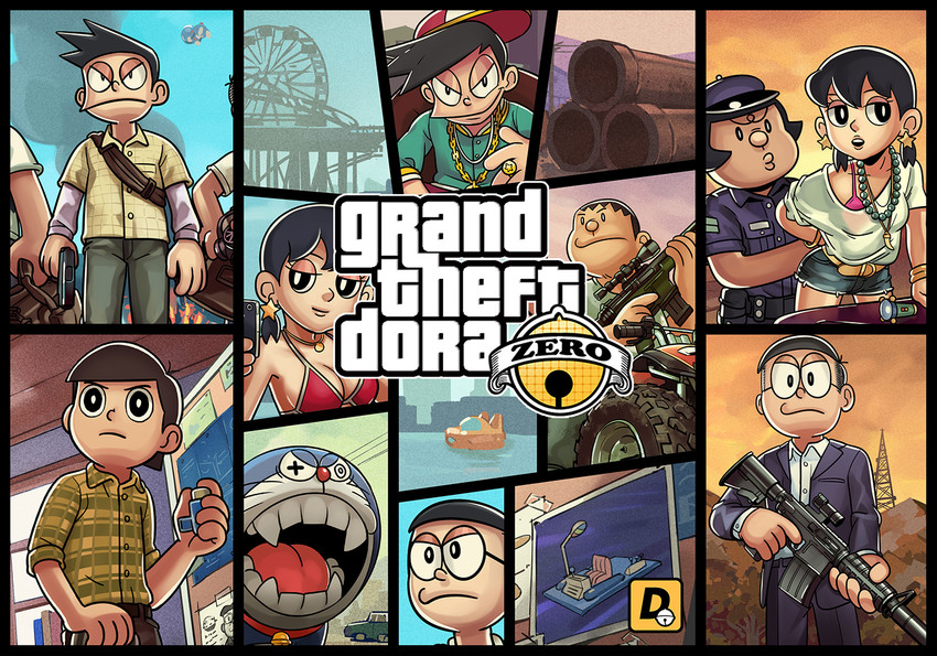 doraemon, nobi nobita, minamoto shizuka, gouda takeshi, honekawa suneo, and 6 more (doraemon and 2 more) drawn by en_(aaa)