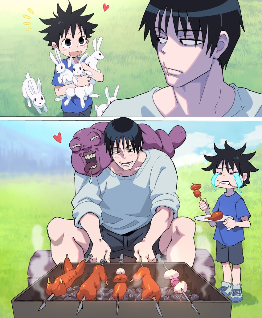 fushiguro megumi, fushiguro touji, inventory curse, and datto (jujutsu kaisen) drawn by aisendraw