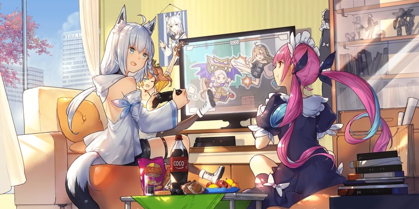 shirakami fubuki, minato aqua, natsuiro matsuri, goblin, and mimic (hololive and 2 more)