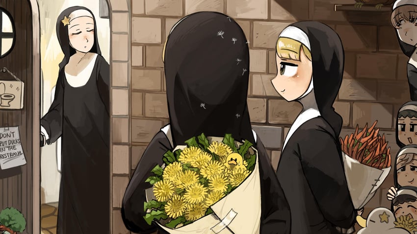 clumsy nun, spicy nun, star nun, square nun, shy nun, and 2 more (little nuns) drawn by diva_(hyxpk)