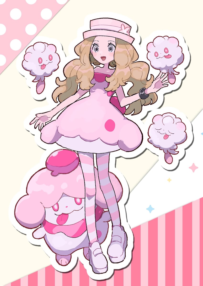 serena, swirlix, and slurpuff (pokemon and 1 more) drawn by eneko_(olavcnkrpucl16a)