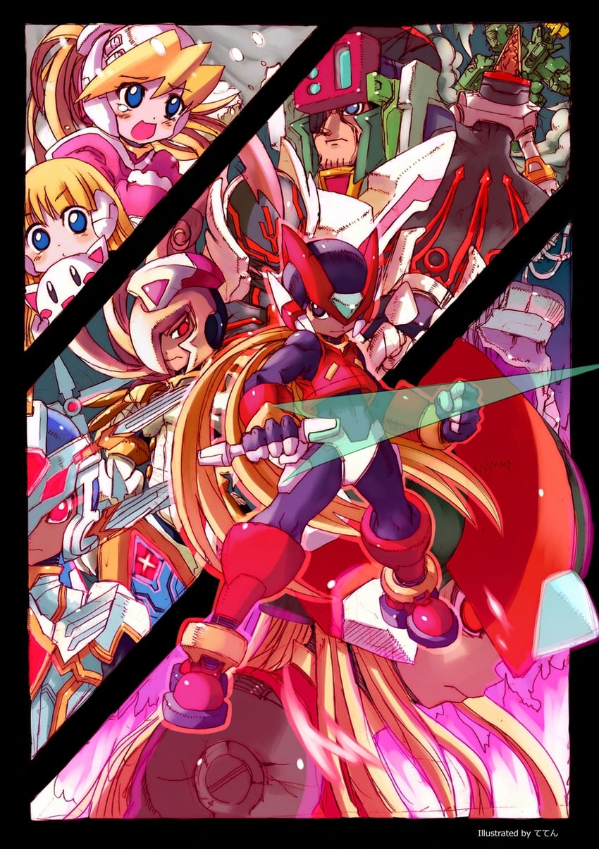 zero, zero(z), ciel, copy x, omega, and 4 more (mega man and 5 more) drawn by kamiyama_teten