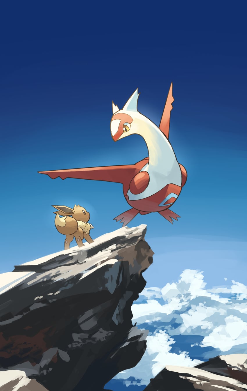 eevee and latias (pokemon) drawn by yamaori_(hakkentai_pokedan)