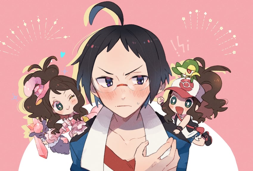 hilda, snivy, cheren, and diancie (pokemon and 2 more) drawn by misha_(ohds101)
