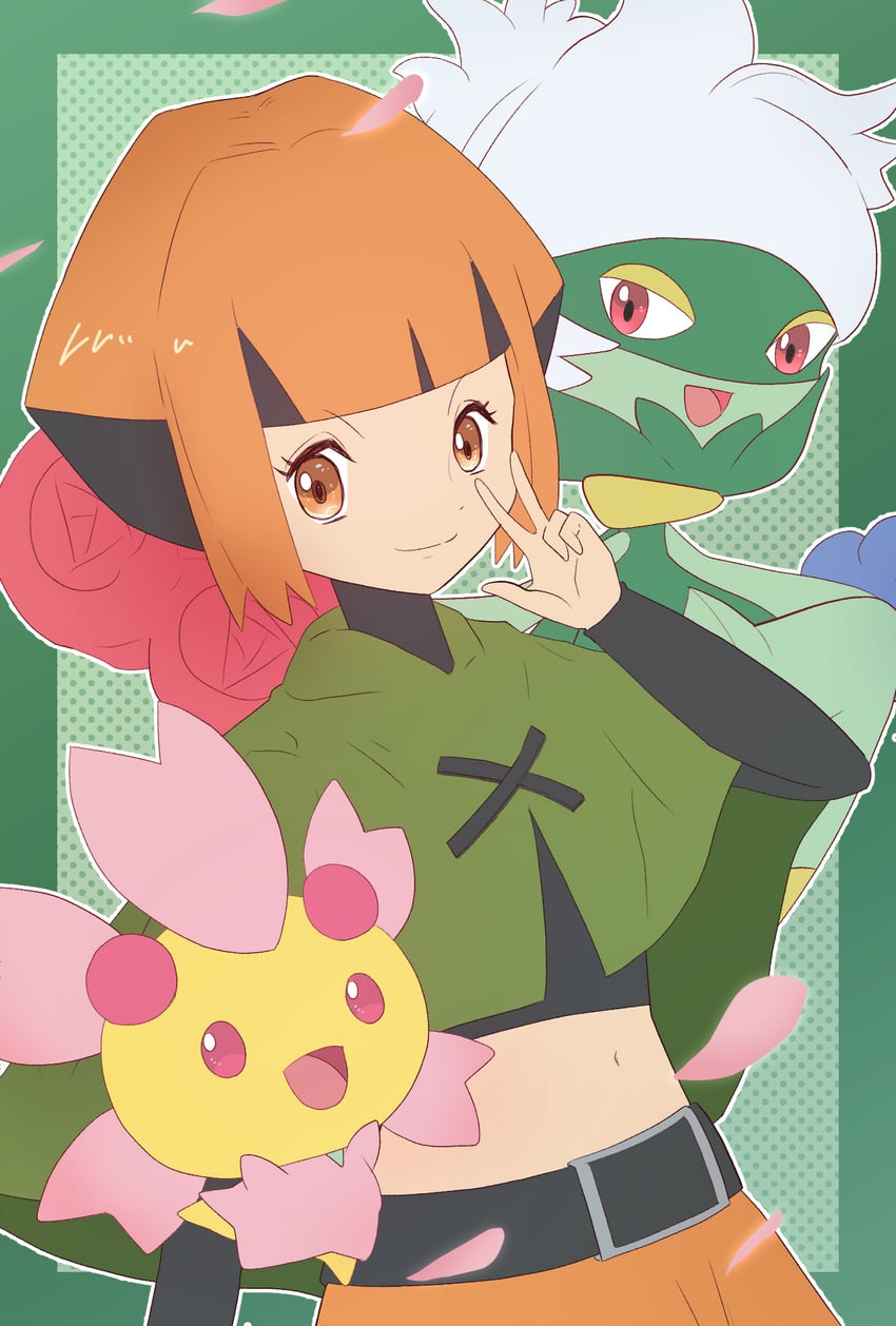 gardenia, roserade, and cherrim (pokemon and 1 more) drawn by guttari_poyo