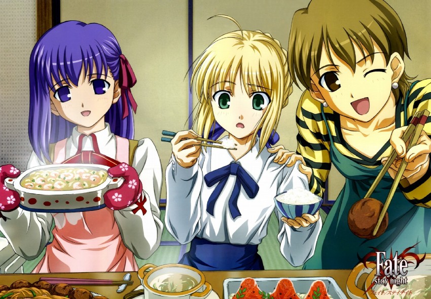 artoria pendragon, saber, matou sakura, and fujimura taiga (fate and 1 more)