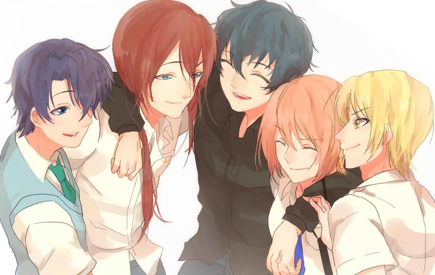 otosaka shunsuke, kumagami, medoki, shichino, and maedomari (charlotte) drawn by kizami_(hetaisi)