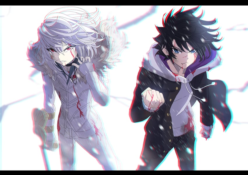 kamijou touma and accelerator (toaru majutsu no index) drawn by trebas