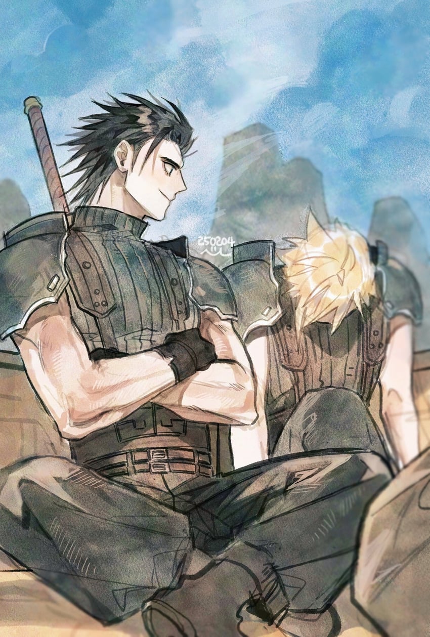 cloud strife and zack fair (final fantasy and 1 more) drawn by nul