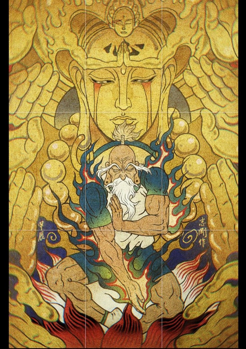 bodhisattva, isaac netero, and 100-type guanyin bodhisattva (hunter x hunter) drawn by chien_chih_kang