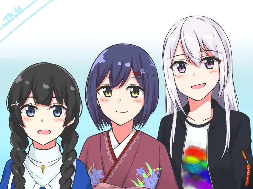 tsukino mito, higuchi kaede, and shizuka rin (nijisanji) drawn by yagara_(kishimen_f)