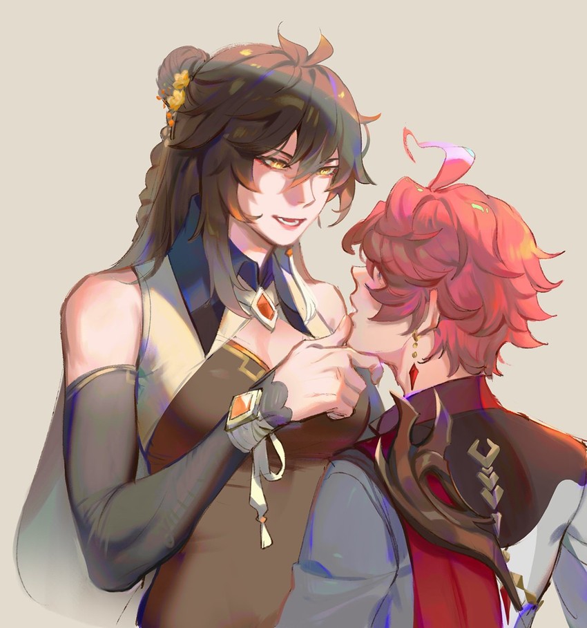 zhongli and tartaglia (genshin impact) drawn by reneelric