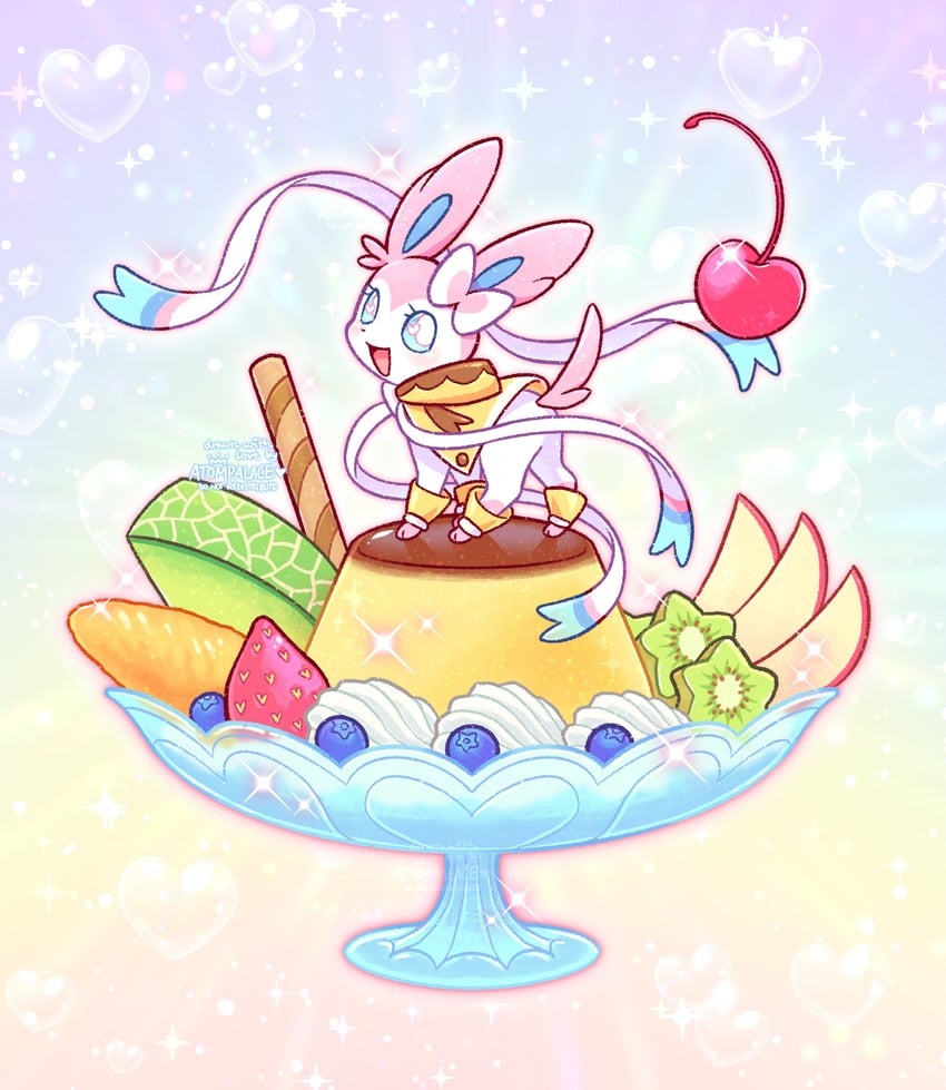 sylveon (pokemon and 1 more) drawn by atom_palace