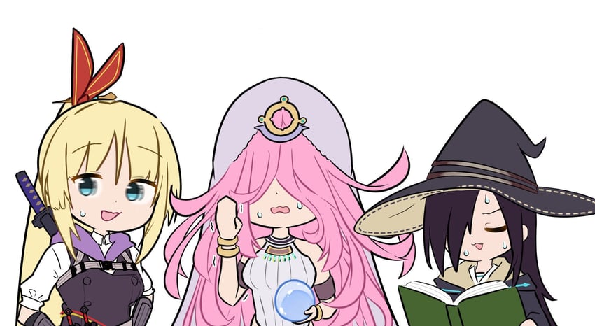 kanzaki adelheid, tenne miko, and sakuraba seira (heaven burns red) drawn by otemuuu
