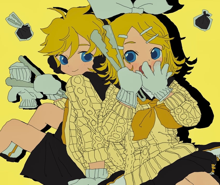 kagamine rin and kagamine len (vocaloid and 1 more) drawn by kousou_(vanilla_rkgk)