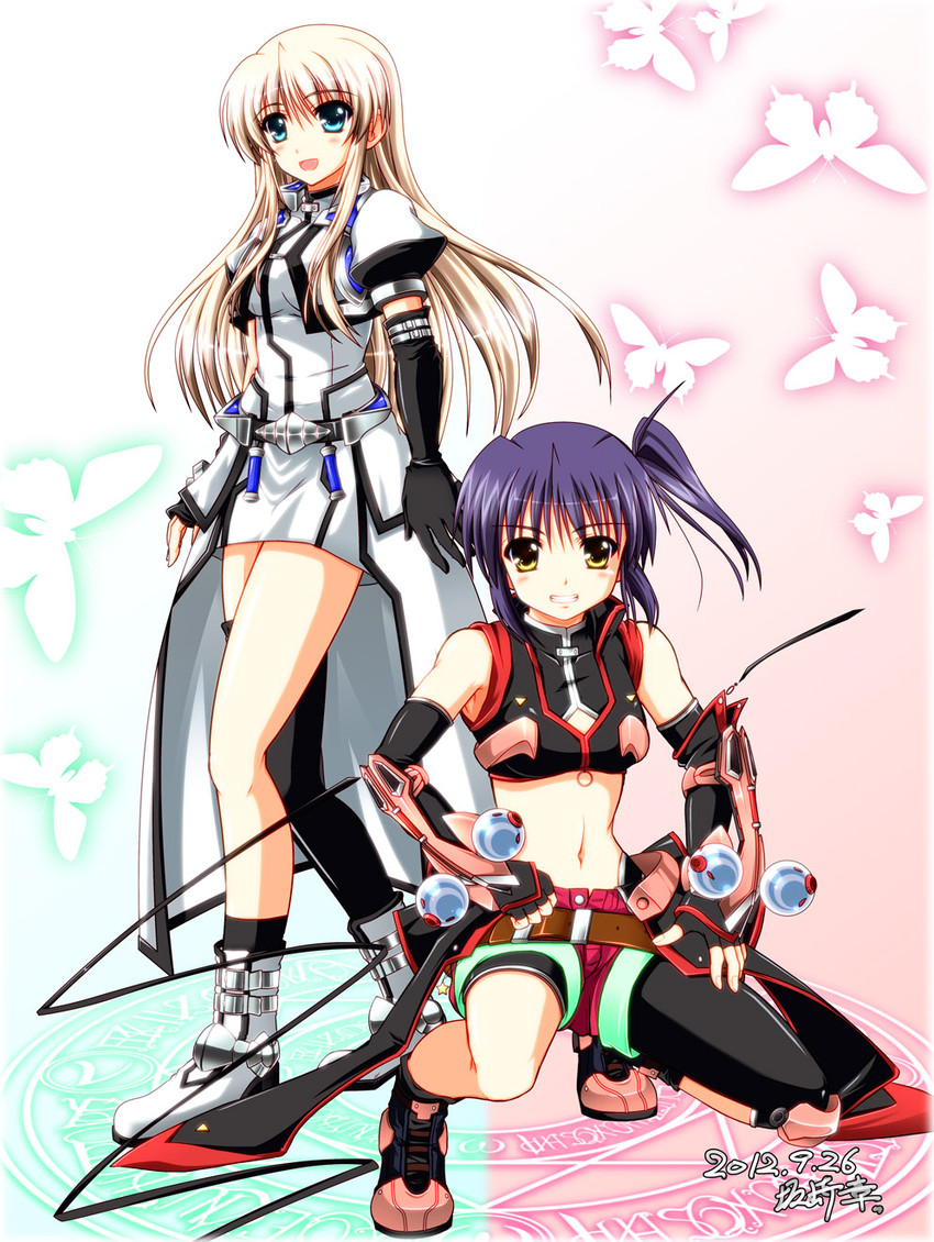 lily-strosek, isis egret, and perfume grab (lyrical nanoha and 1 more) drawn by higa_yukari and sakazaki_akira