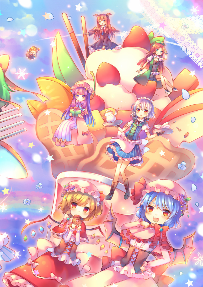 remilia scarlet, flandre scarlet, izayoi sakuya, patchouli knowledge, hong meiling, and 3 more (touhou) drawn by coa_(chroo_x)