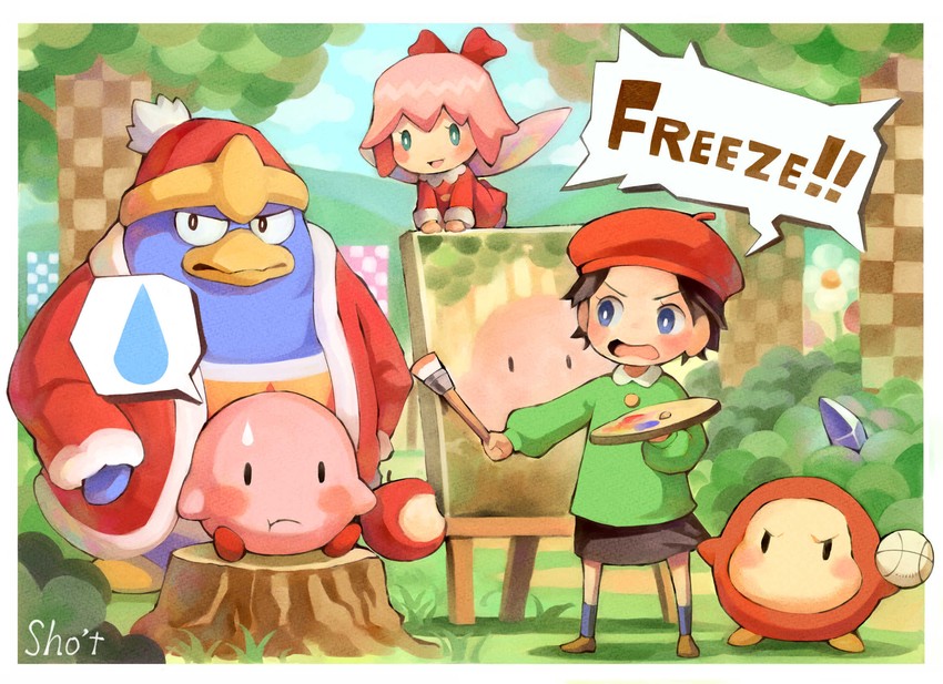kirby, waddle dee, king dedede, adeleine, and ribbon (kirby and 1 more) drawn by sho.t