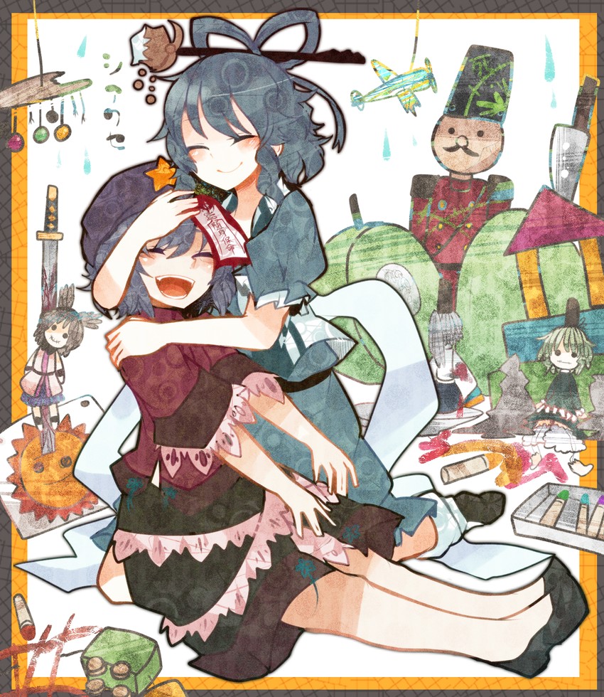 toyosatomimi no miko, mononobe no futo, kaku seiga, miyako yoshika, and soga no tojiko (touhou) drawn by itomugi-kun