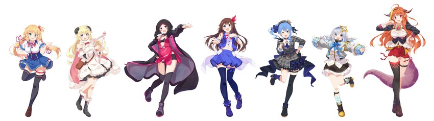 hoshimachi suisei, amane kanata, kiryu coco, tsunomaki watame, akai haato, and 2 more (hololive) drawn by narumi_nanami