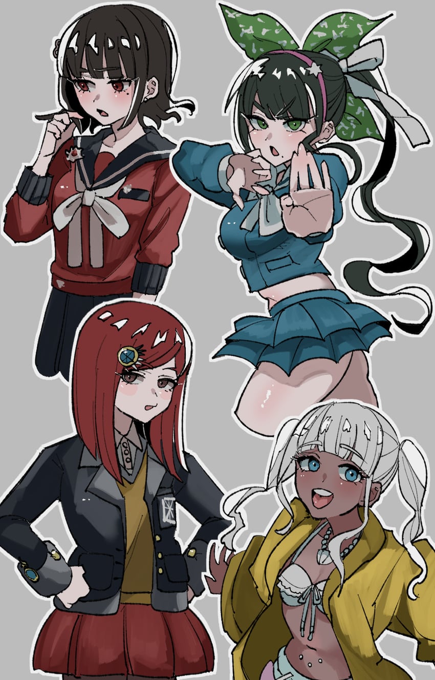 harukawa maki, yumeno himiko, yonaga angie, and chabashira tenko (danganronpa and 1 more) drawn by ha_(user_efmy3542)