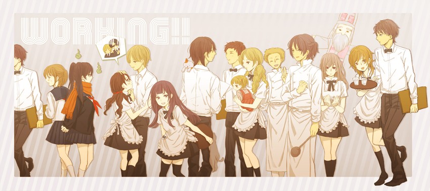 yamada aoi, muranushi sayuri, adachi masahiro, kondou kisaki, miyakoshi hana, and 12 more (working!!) drawn by asuka0129