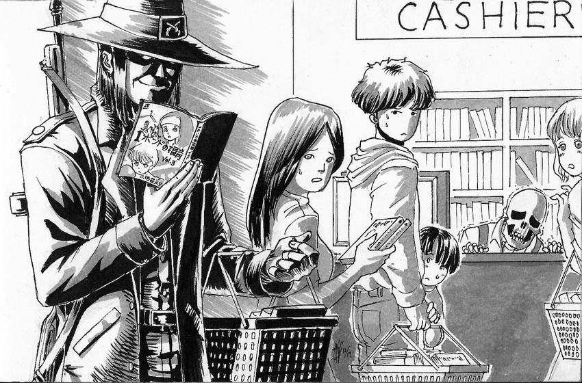 caleb, sister angela, honda-san, and hanataka kosaku (blood and 3 more) drawn by substance20
