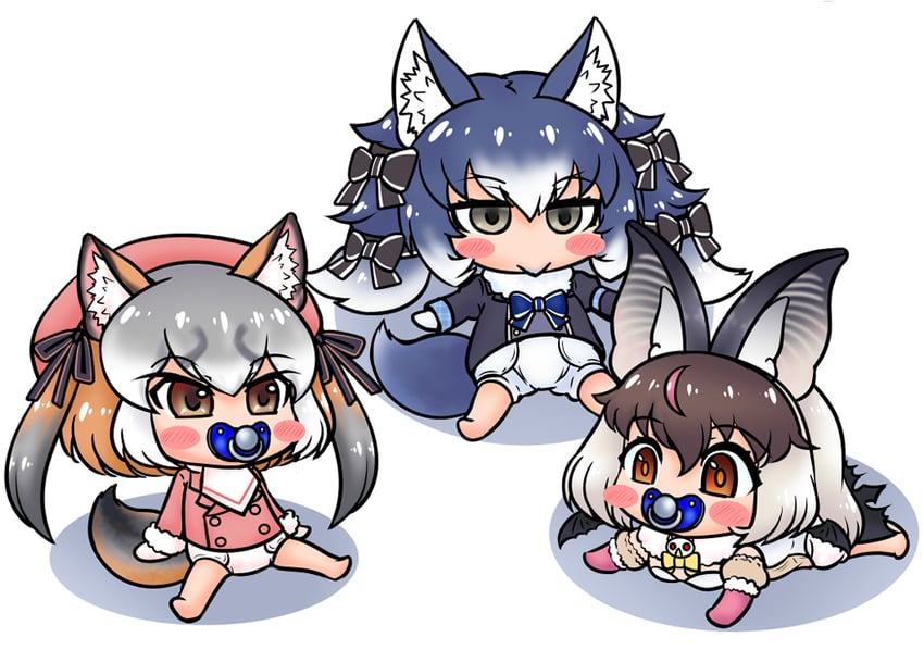 island fox, brown long-eared bat, and dire wolf (kemono friends and 1 more) drawn by edamamezooooo