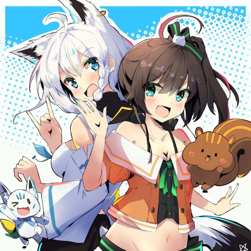 shirakami fubuki, natsuiro matsuri, sukonbu, and matsurisu (hololive) drawn by 0344