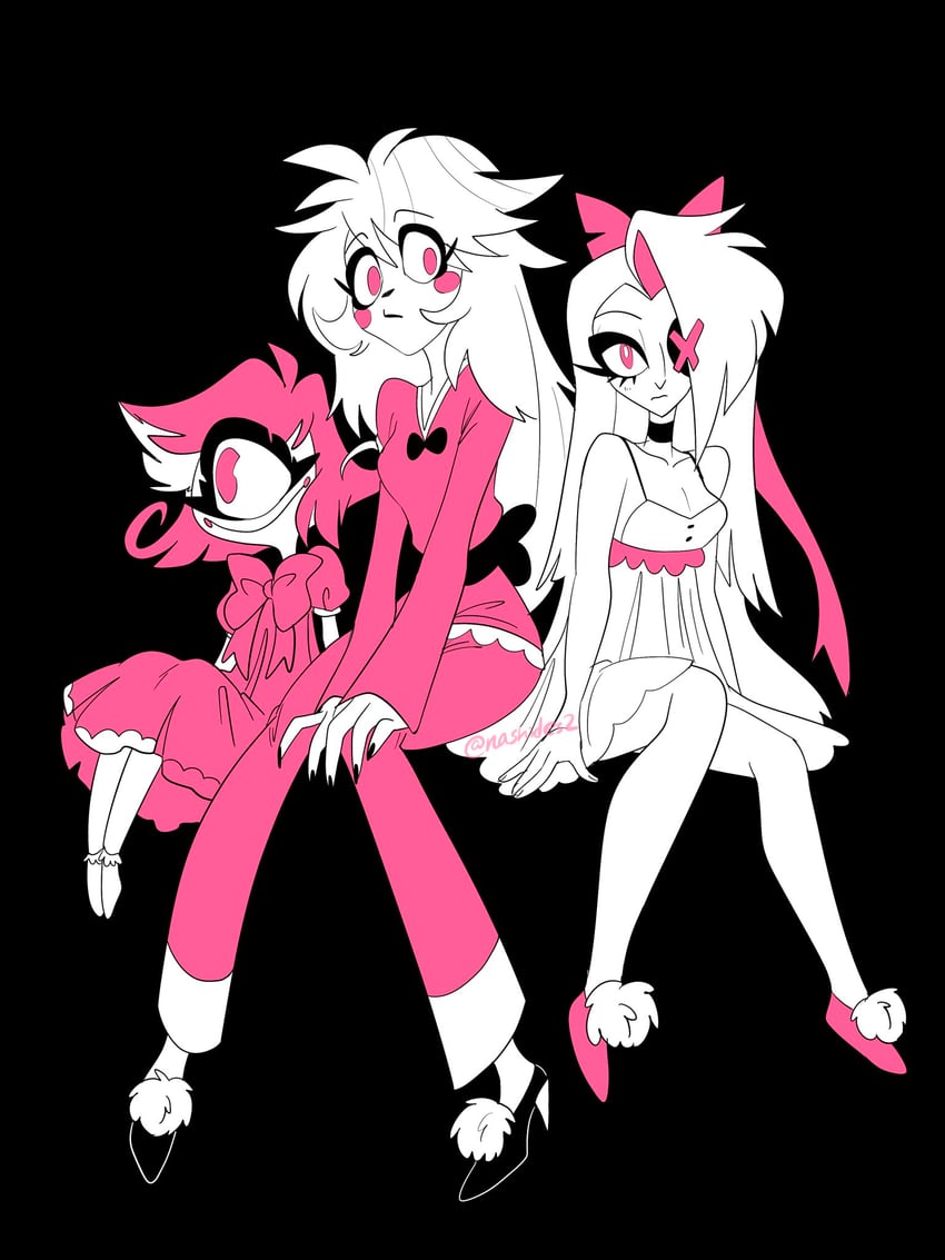 charlie morningstar, vaggie, and niffty (hazbin hotel) drawn by nashides2