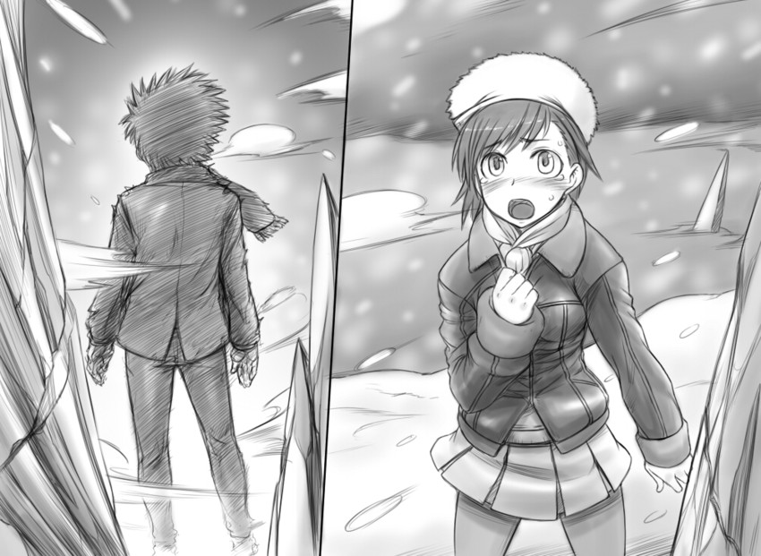 misaka mikoto and kamijou touma (toaru majutsu no index and 1 more) drawn by kuontendou